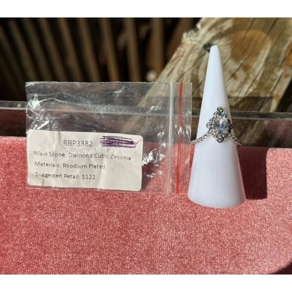 Bomb Party‎ RBP3382 Diamond Cubic Zirconia On Rhodium Plating Sz 6